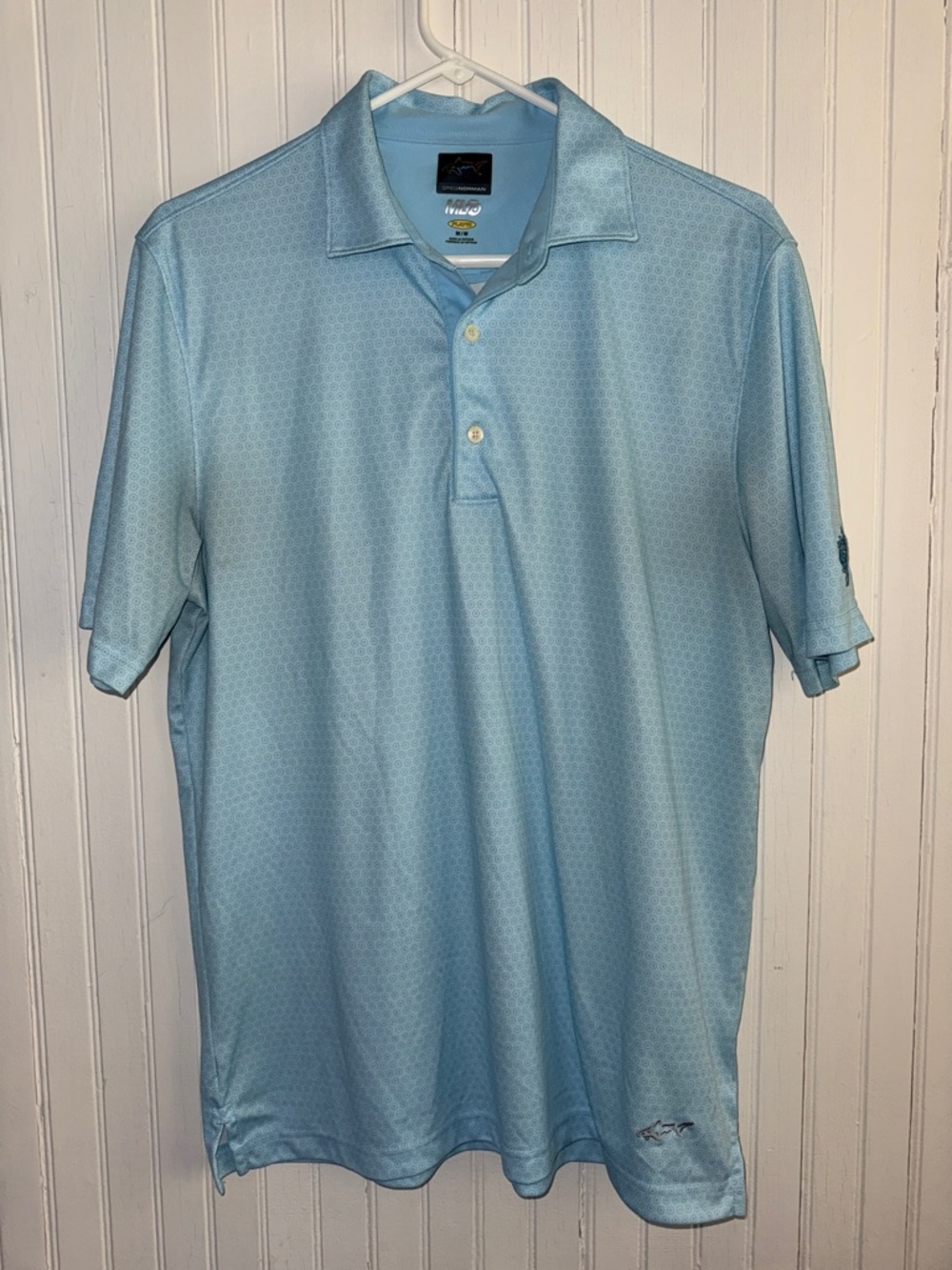 Greg Norman ML75 Play Dry Men's Polo Shirt - Light Blue Geometric - Size Medium